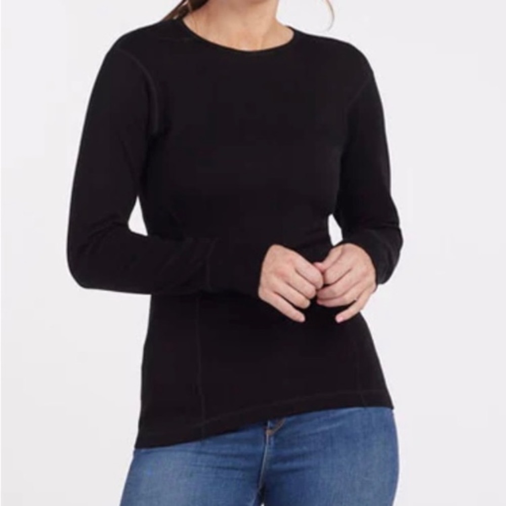 WOOLX Long Sleeve Merino Wool Base Layer Round Neck Top Black X752 Size M
